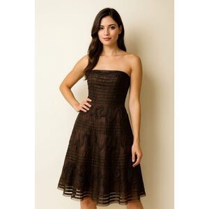 bcbg brown strapless dress BCBG Max Azria S 4 Brown Animal Print Silk wool Strapless Dress Cocktail Formal